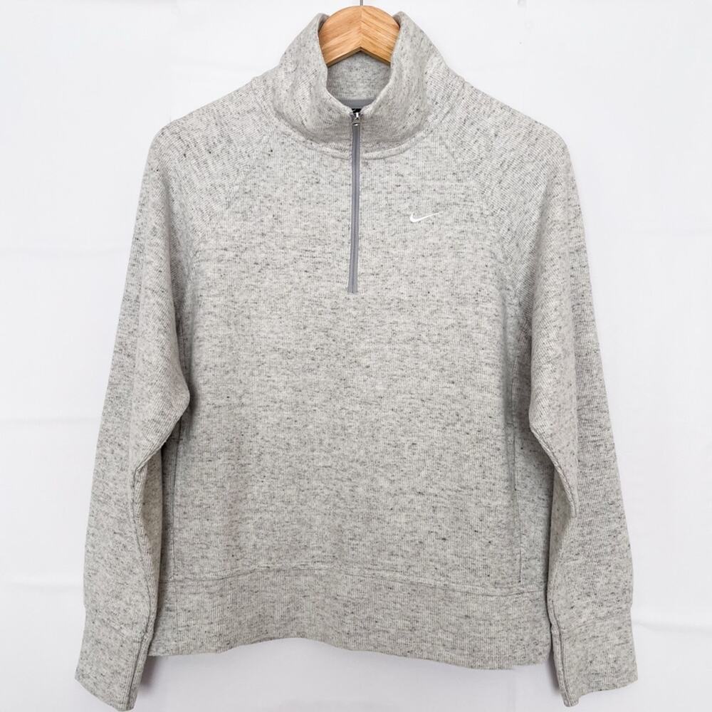 Nike 1/4 Zip Sweater Mock Neck Cozy Knit Mockneck Pockets Size Small Gray